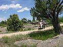 ccrockstree.jpg - Sandy liked the rock formation beside her and I liked the tree here in Castlewood Canyon. When we stopped in some places along the paths I had to lock the wheelchair wheels to prevent it from rolling
